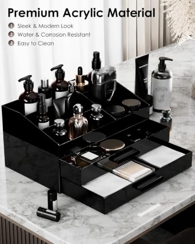 Black 2-Layer Cologne Organizer with Drawer - Bathroom & Vanity Storage