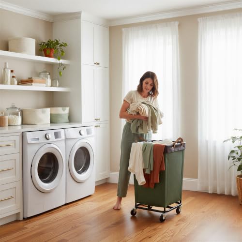 Green 160L Laundry Basket with Wheels and Soft Handle - StorageWorks