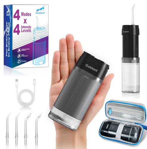 Portable Water Flosser for Teeth - Black, 4 Modes & 4 Intensity Levels, Travel Case, Removable Tank, IPX7 Waterproof, Cordless Dental Irrigator