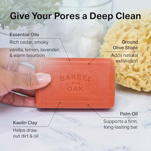 Barrel & Oak Red Clay Exfoliating Bar Soap Bourbon Cedar 6 Oz 3-Pack - Men’s Grooming