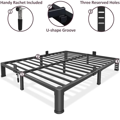 Full 10 Inch Heavy Duty Bed Frame with Round Corner Legs - Black, No Box Spring Needed