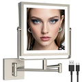 Ruacq Rechargeable Wall Mounted Makeup Mirror with Lights, Double Sided 1X/7X Magnifying Vanity Mirror with 3 Color Lights, Touch Screen Dimmable, 360¡Æ Rotation Extension Foldable (Brushed Nickel)