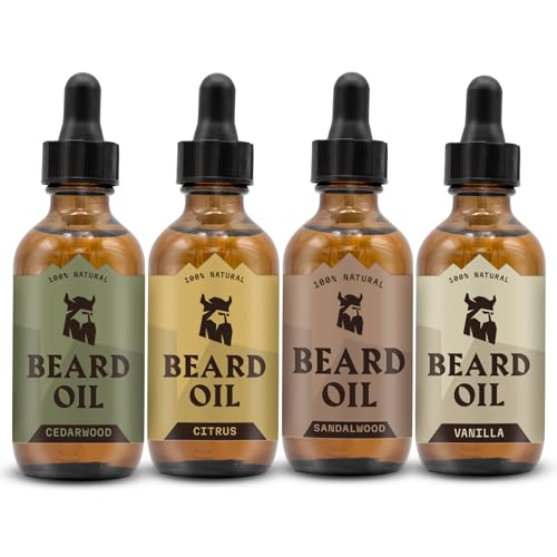 Beard Oil Set - Sandalwood, Vanilla, Cedarwood & Citrus Scents - 2 Fl Oz (Pack of 4)