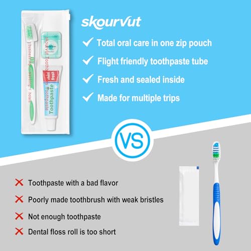 50 Pack Disposable Toothbrush Set with Toothpaste & Floss - Travel Hygiene Kit