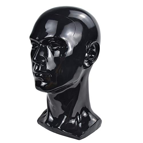 PVC Bright Black Male Mannequin Head for Wigs Hats Display - Variation L30-Bright Black