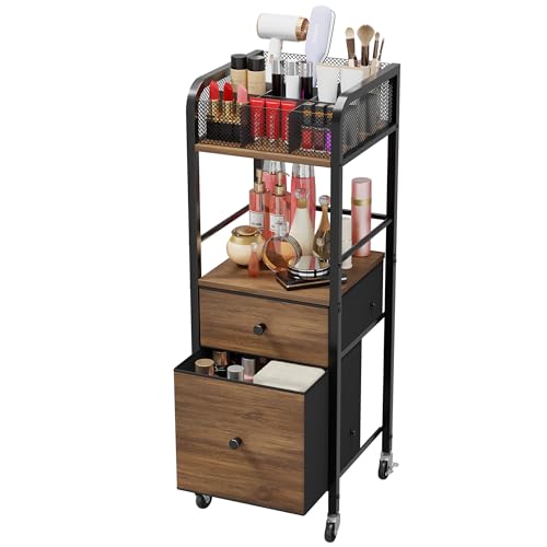HapiRm Rolling Makeup Cart Organizer with 2 Fabric Drawers - Black