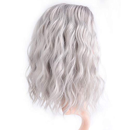 FAELBATY 14-Inch Short Curly Bob Wig Ombre Purple Grey for Women & Cosplay