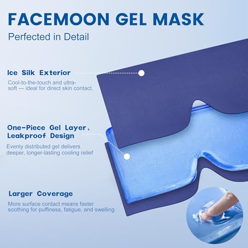 FACEMOON Ice Cold Packs for Eye Compress: Cooling Relief for Puffy Eyes Headache Migraines Stye Dry Eyes Therapy - Large Gel for Long Lasting Comfort Reusable Flexible, 2 pcs for Family Blue Black