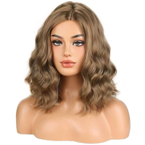 Ash Blonde Curly Wavy Short Synthetic Wig for Women & Girls - Shoulder Length, Heat Resistant, Cosplay & Daily Use