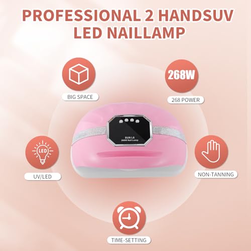 Pink 268W UV LED Nail Lamp for 2 Hands/Feet Large Curing Space - Manicure Tool