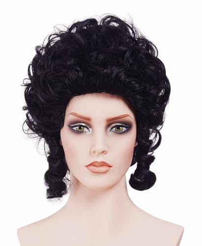 Black Short Wavy Curly Wig for Women - 70s 80s Bouffant Beehive Costume Halloween