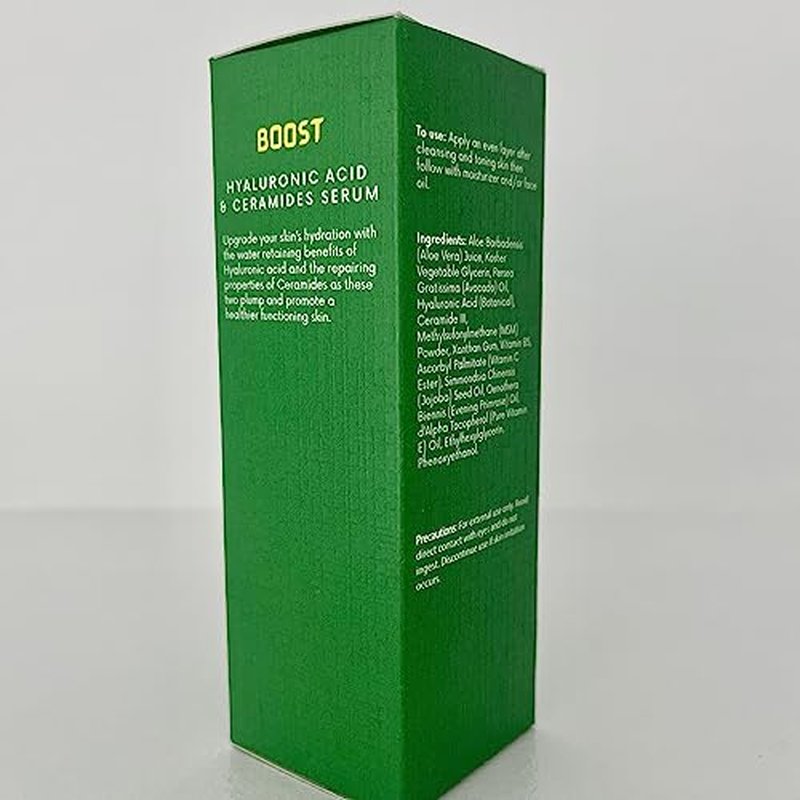 Boost Hyaluronic Acid and Ceramides Serum | Non-Oily, Vegan, Lightweight | Moisture boosting, Barrier protecting, Daily and Nightly use, effective for All Skin Types | 1 oz