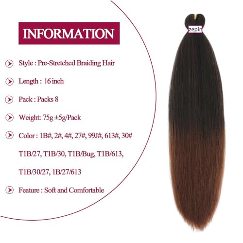 Pre Stretched Braiding Hair 34 Inch - Soft Synthetic Crochet Extensions, 8 Packs (1B/30)