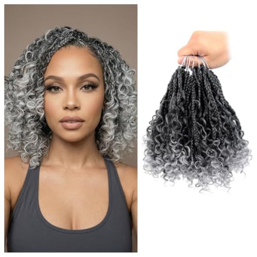 8 Inch Goddess Box Braids Crochet Hair - TGrey Ombre, Pack of 9
