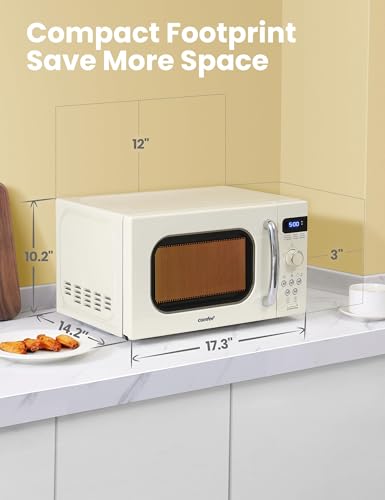 Retro Microwave Oven 0.7 Cu.Ft 700W with 9 Preset Menus Cream Compact Kitchen Appliance