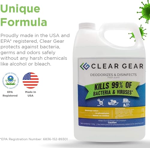 Clear Gear Disinfectant & Deodorizer for Sports Equipment 128 Fl Oz (1 Gallon) - EPA-Registered