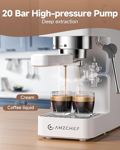 AMZCHEF Compact Espresso Machine 20 Bar, 50oz Water Tank, Latte & Cappuccino