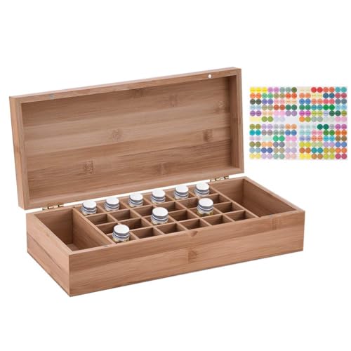 26-Slot Bamboo Essential Oil Storage Box with Container Cap & Labels - Portable Organizer
