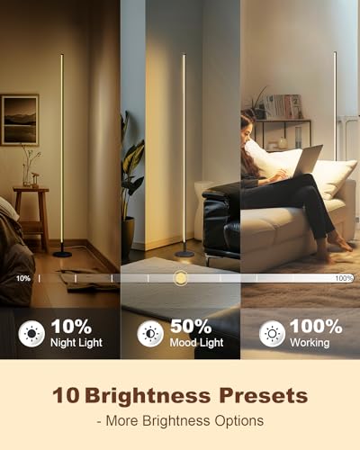 TACAHE Black Minimalist Corner Floor Lamp Dimmable LED 2700K-6500K Remote