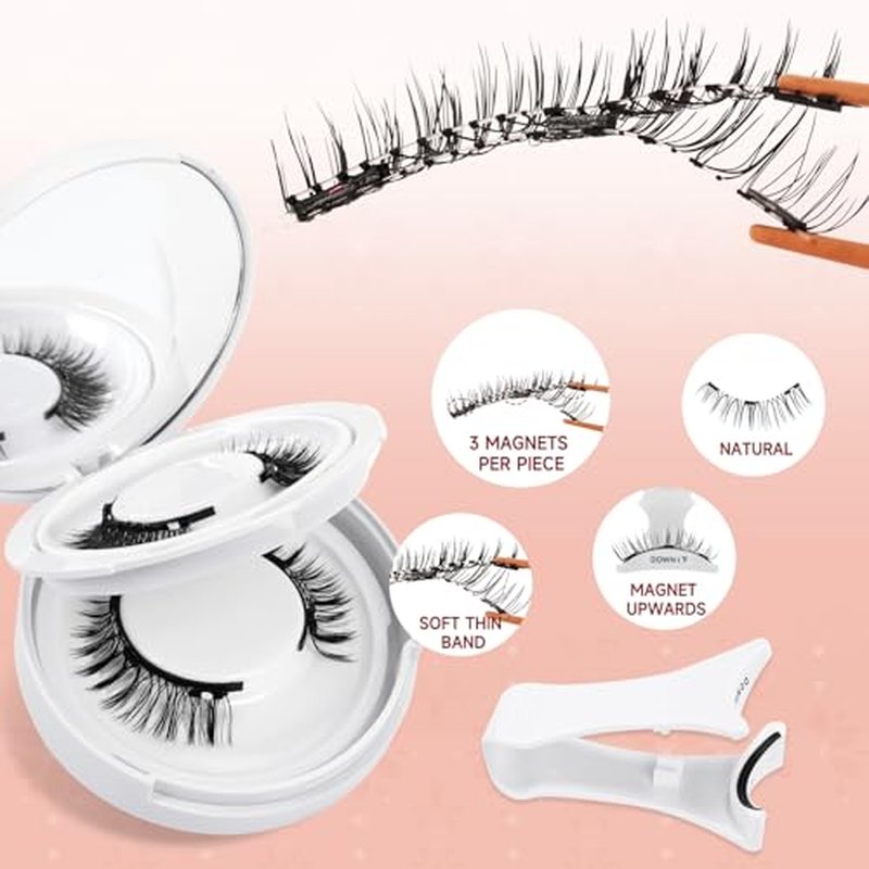 Higu clace Magnetic-Eyelashes 2 Pairs Magnetic Eyelashes with Applicator Soft Eyelashes Magnetic Lashes Natural Look Wispy pesta?as magn?ticas Without Eyeliner Easy to Wear and Remove (A+H)