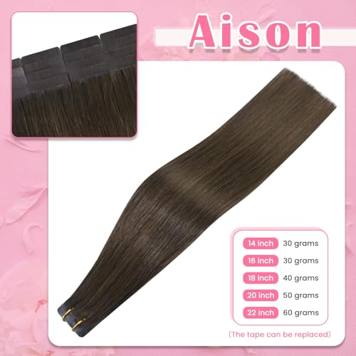 18 Inch Chocolate Brown Tape-in Hair Extensions - Human Hair, 40G, 20 Pieces