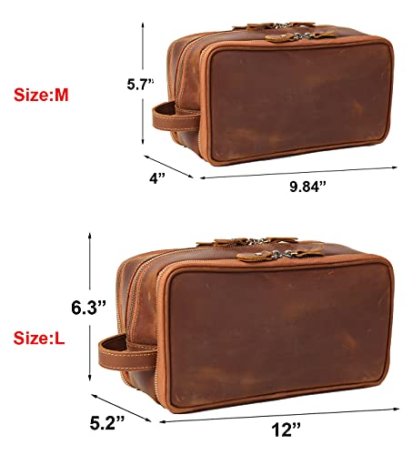 Large Personalized Leather Toiletry Bag for Men Travel Shaving Dopp Kit - Brown