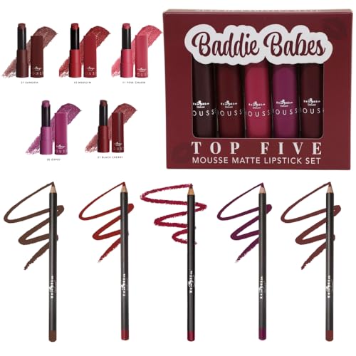 Italia Deluxe Top 5 Lip Kit with Matte Lipsticks & UltraFine Lipliners - Baddie Babes Variation