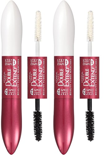 L'Oreal Paris Double Extend Tubing Mascara 2-Step Lengthening, Blackest Black, Pack of 2, 0.17 fl oz