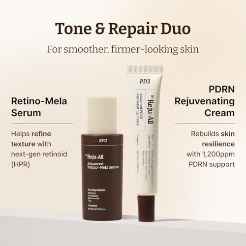 Dr. Reju-All Repair & Tone Duo: Advanced PDRN Rejuvenating Cream + Advanced Retino-Mela Serum - Face Moisturizer & Retinol Serum for Firming & Smooth Skin, Korean Pharmacy Anti-Aging Skin Care