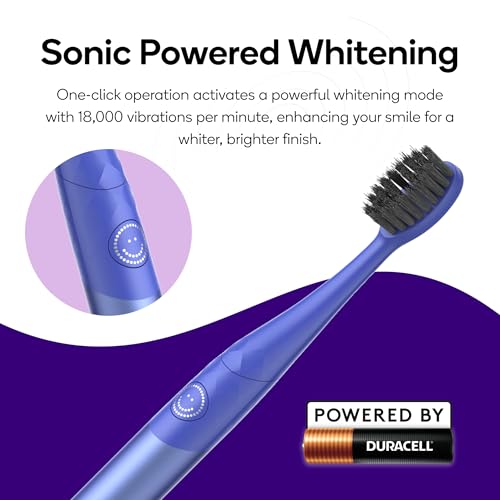 Burst Nova Toothbrush (2 Pack/Pink & Blue) | Sonic Powered Teeth Whitening | Super-Soft Bristles | 18000 VPM | 2 Minute Timer | Aluminum Handle | Replaceable Brush Head | Compact Size | AAA Battery