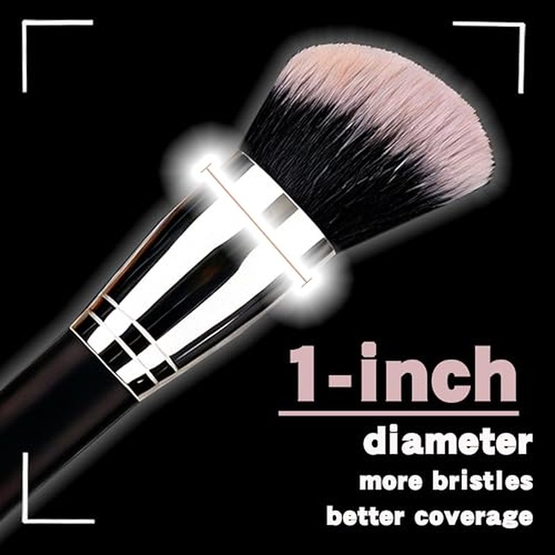 Dual-Ended Foundation Makeup Brush -Large 1 Inch Bristles Black Wooden Handle Aluminum Ferrule Foundation &Powder Brush Wet & Dry Use for Professional and Daily Full Coverage Flawless Finish