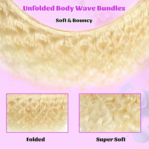 CFY 16 Inch Blonde Body Wave Human Hair Bundles 613 Unprocessed Virgin Brazilian Hair