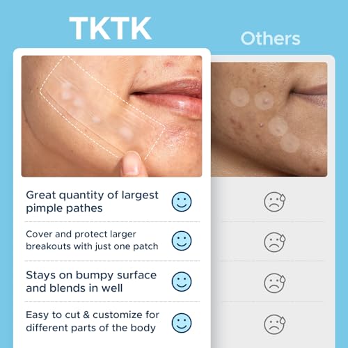 TKTK Large Pimple Patches, 60 mm XL Acne Patches, Big Hydrocolloid Bandages for Body, Face, Forehead, Chin, Neck Zit Breakouts, Hydrocolloid Patch (Square, Strip, Dot 5 Sizes 62 Count) (Pack of 2)