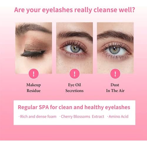 Eyelash Extension Cleanser, Upgraded Eyelash Extension Shampoo 60ML+Mascara Wand+Brush Eyelash Foam Cleanser For Extensions and Natural Lashes