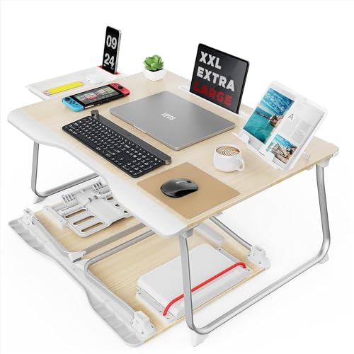Teak SAIJI Large Folding Bed Desk for Laptop, Reading & Studying
