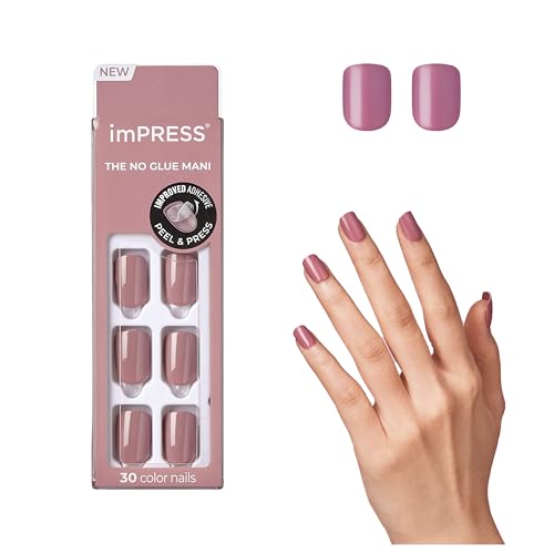 KISS imPRESS No Glue Mani Press On Nails, 'Petal Pink', Pink, Short Size, Squoval Shape, Includes 30 Nails, Prep Pad, Instructions Sheet, 1 Manicure Stick, 1 Mini File