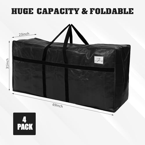 Windyun 195 Gal Extra Large Moving Bags - 4 Pack, Black, Heavy Duty Storage Bags