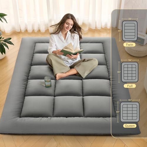 DOWNSTORIA 3-Inch Foldable Japanese Floor Mattress Grey Full Size Portable Futon