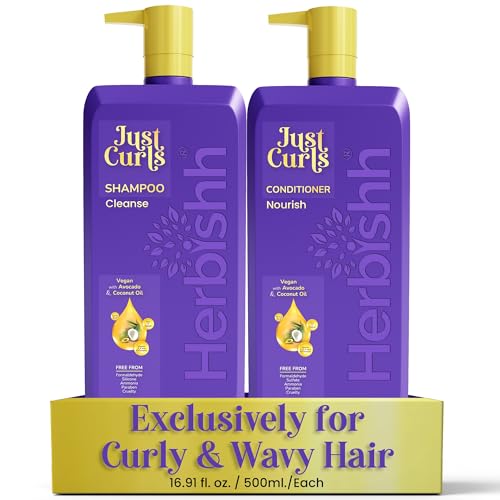 Curly Hair Shampoo & Conditioner Set - Vegan, Hydrating, 17.64 oz Pack of 2 - Herbishh
