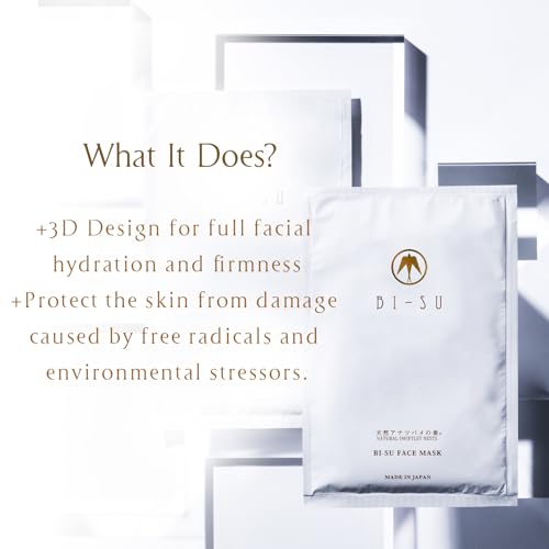 BI-SU Face Mask | Natural Swiftlet Nests Extract, Hyaluronic Acid, Ceramide, Collagen, Squalane, Anti-aging Japanese Skincare, Helps Wrinkles, Texture, Dryness, 4 Sheets, 27ml each, Damask Rose Scent