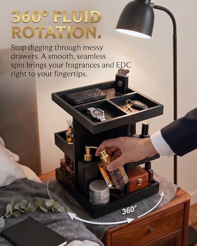 Black 3-Tier Rotating Cologne Organizer for Men, Holds 12+ Bottles