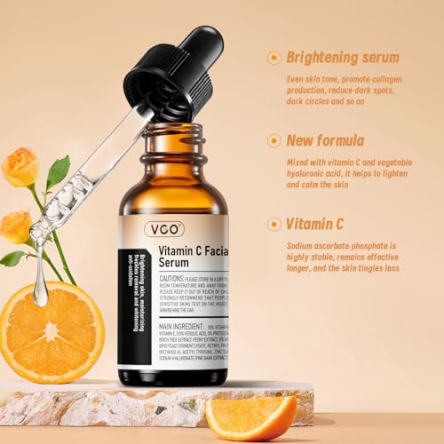 VGO Vitamin C Serum for Face - 1.01oz Anti-Aging Hydrating Serum with Hyaluronic Acid & Vitamin E