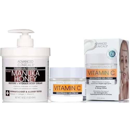 Advanced Clinicals Manuka Honey Hydrating Cream + Vitamin C Brightening Face Gel Cream Set