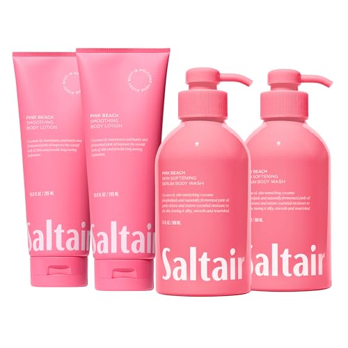 Saltair Pink Beach Body Care Bundle ? Body Wash (2x17oz) & Body Lotion (2x10oz) | Hydrating Cleanser and Moisturizing Cream for Women and Men