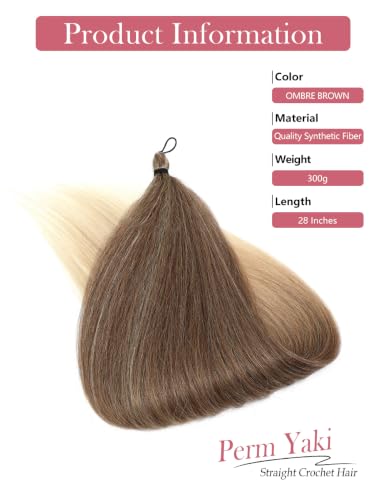 Pre Stretched Ombre Brown Braiding Hair Extensions 28 Inch Yaki Straight Synthetic