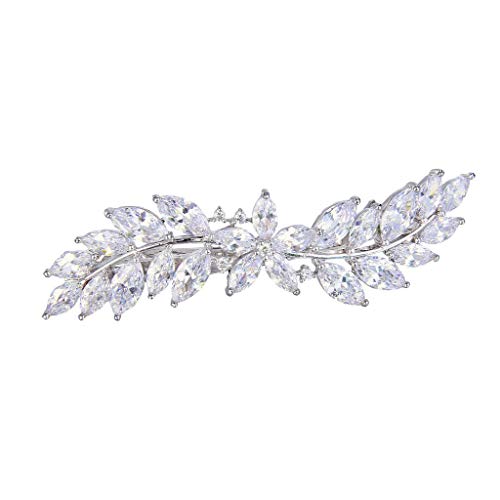 Women’s Wedding Hair Barrettes CZ Marquise Hibiscus Leaf Hair Accessories - Clear Silver-Tone