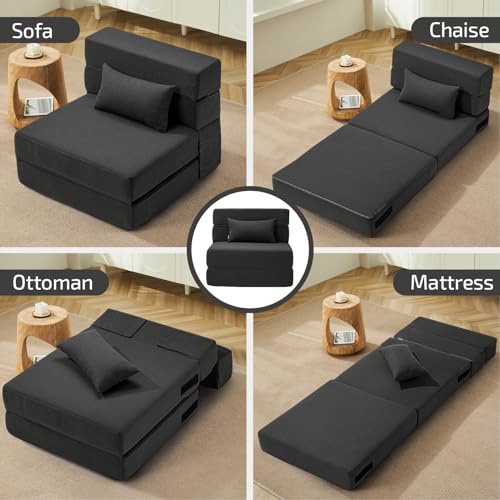 SUYOLS Dark Gray 28-Inch Folding Sofa Bed with Memory Foam Mattress & Pillow