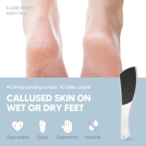 F3 Systems S-Line Pedicure Set with Foot File & Foot Spray - Callus Remover, Cracked Heel Treatment, Ergonomic Design, Double-Sided Foot Tool