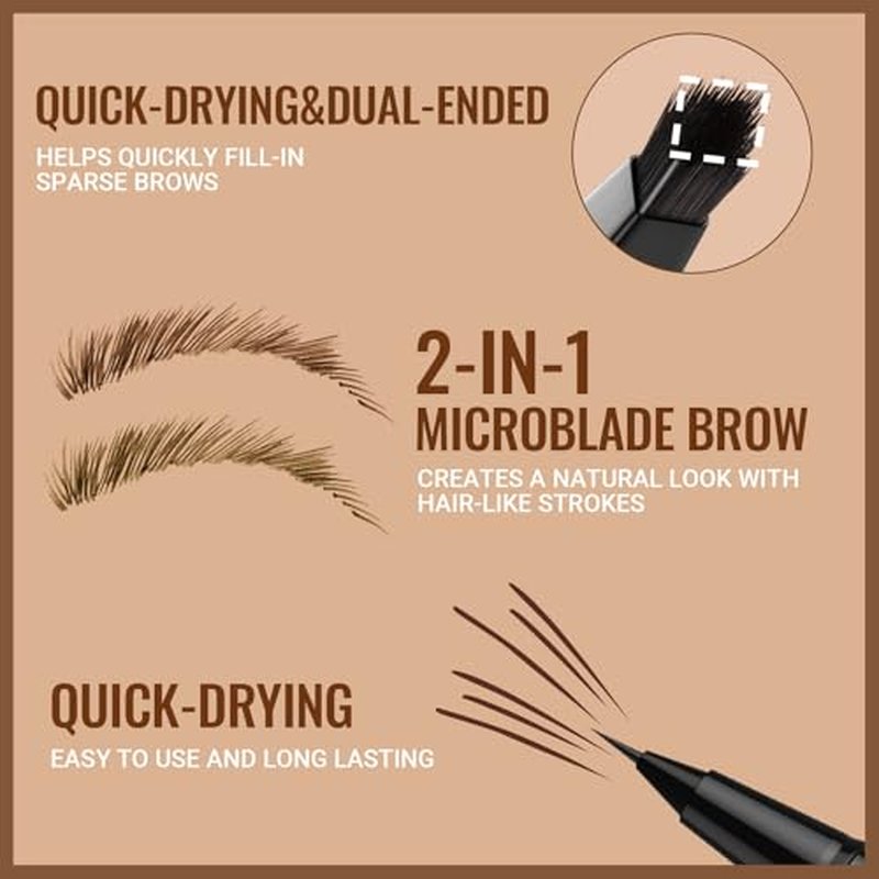 iMethod Eyebrow Pen - Eyebrow Pencil,2-in-1 Eyeliner Dual-Ended Brush-Tip Microblading 4d Eyebrow Pencils for women,Long Lasting Waterproof Hair-Like Brow Pencil,with Eyebrow Brush,DarkBrown