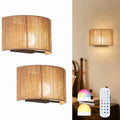 Rattan Battery Operated Wall Sconce Set of 2 - Boho Rechargeable Wall Lamp WL-Woven01